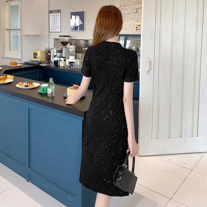 Summer New Chinese Style Vintage Lace Patchwork Bodycon Dress Ladies Elegant Fashion Black Slit Robe Women Slim Sequins Vestidos