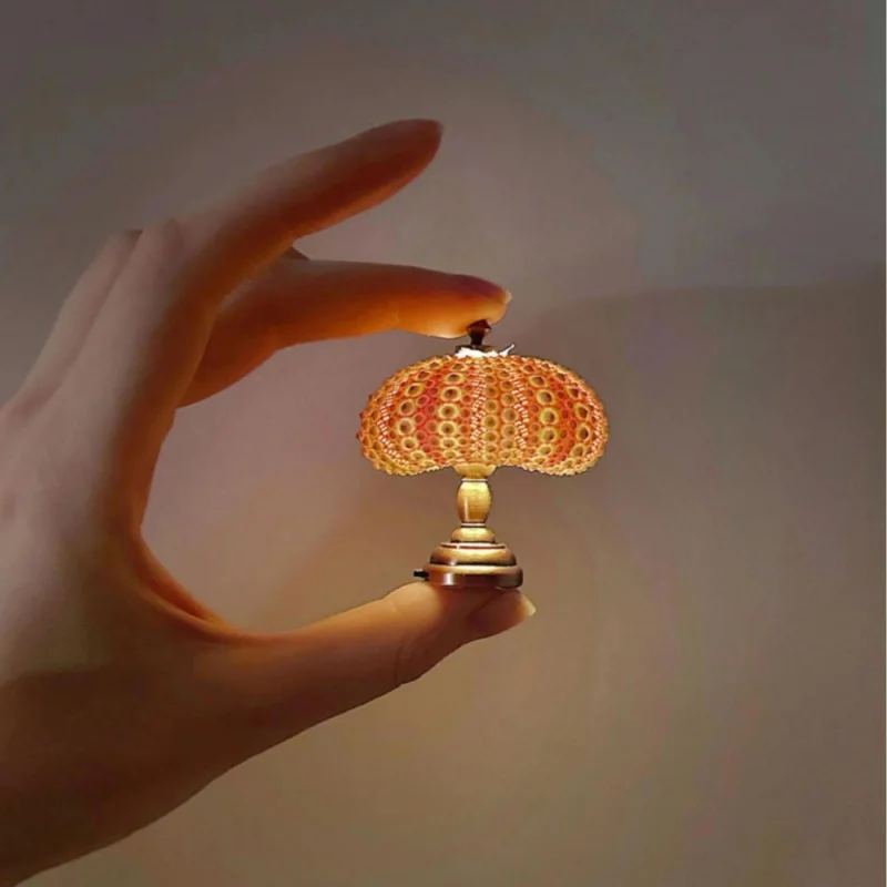 Retro Sea Urchin Night Light Mini Natural Sea Urchin Shell Decorative Ornaments For Kids Bedroom Desktop Decor Lamp DIY Toy