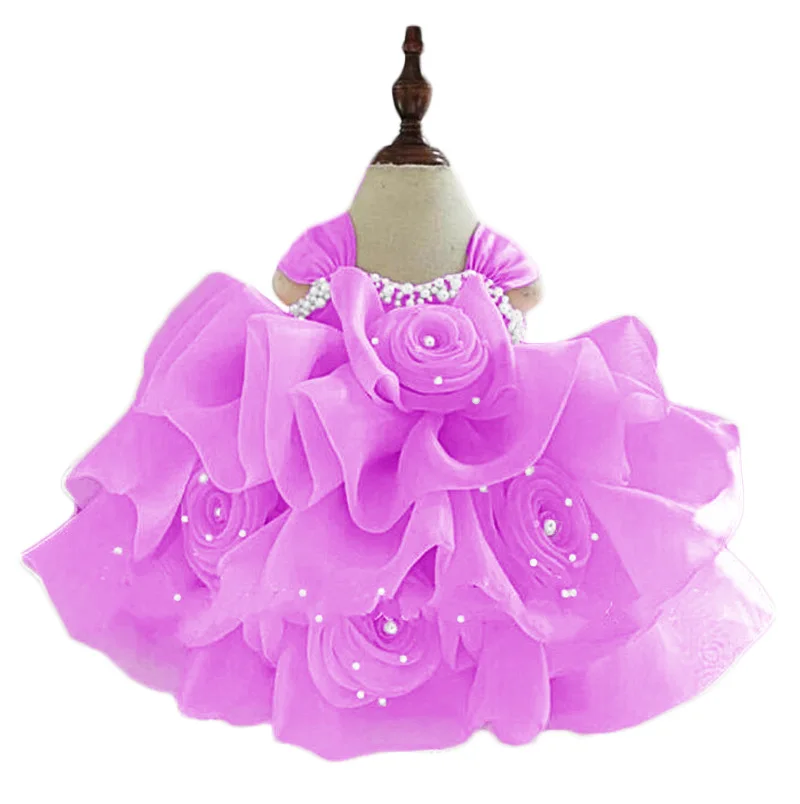 Maßge schneiderte niedliche knielange Rosette Blume Prinzessin Ballkleid Blumen mädchen Geburtstag Karneval Festzug Leistung Party kleid