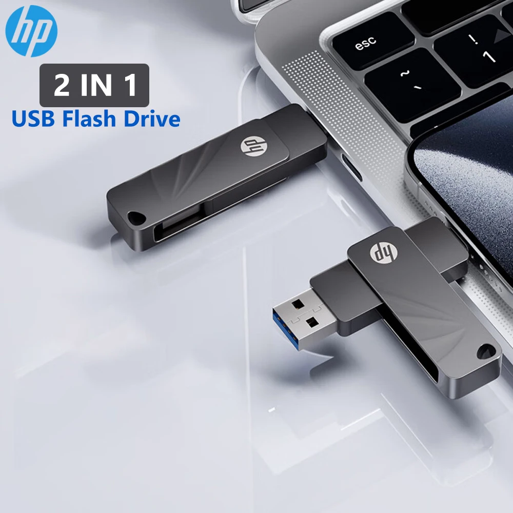 

HP 762C Dual USB Flash Drive 3.2 High Speed 256GB 64GB 128GB 2 in 1 for Phone and Computer Rotation Memory Stick Pendrive