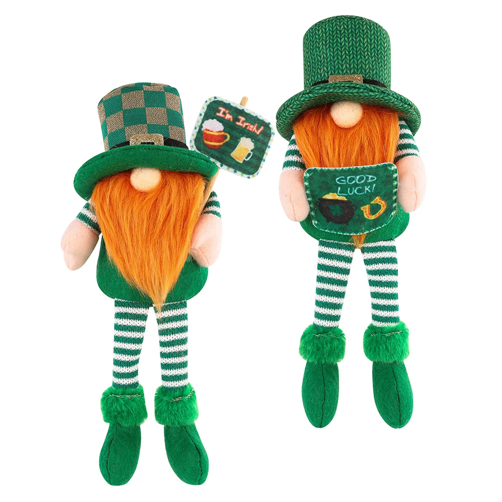 2 Pcs St Patrick's Day Dwarf For Home Gnome Plush Decor Decorations Festival Style Polyester Gift Office Ornament