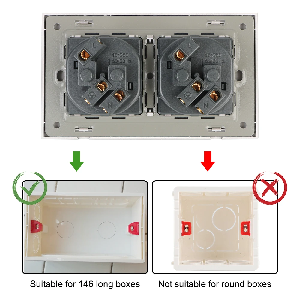 ซ่อนไฟ LED ผนังเยอรมนีปลั๊ก SOCKET ปลั๊กไฟฟ้า Double SOCKET Strip EU Power SOCKET Multi WAY Power Plug Grounded