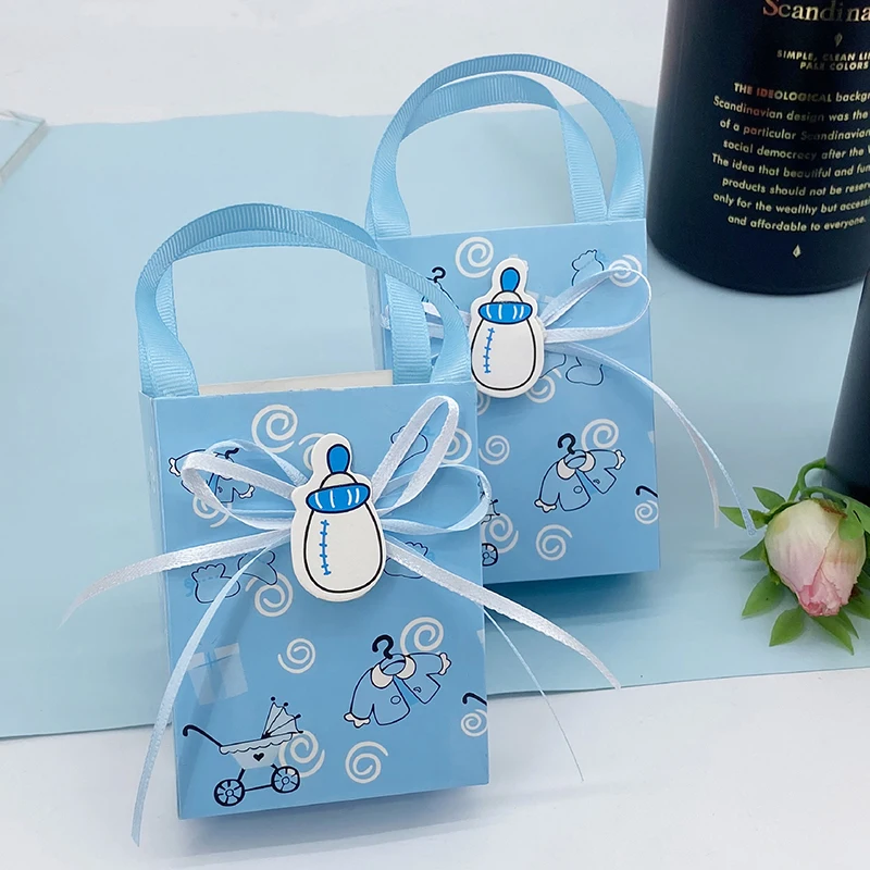 12pcs Baby Shower Gift Bags for Guests, Candy Cookie Souvenir Packaging Box, Boy Girl Gender Reveal Party Decoration Supplies