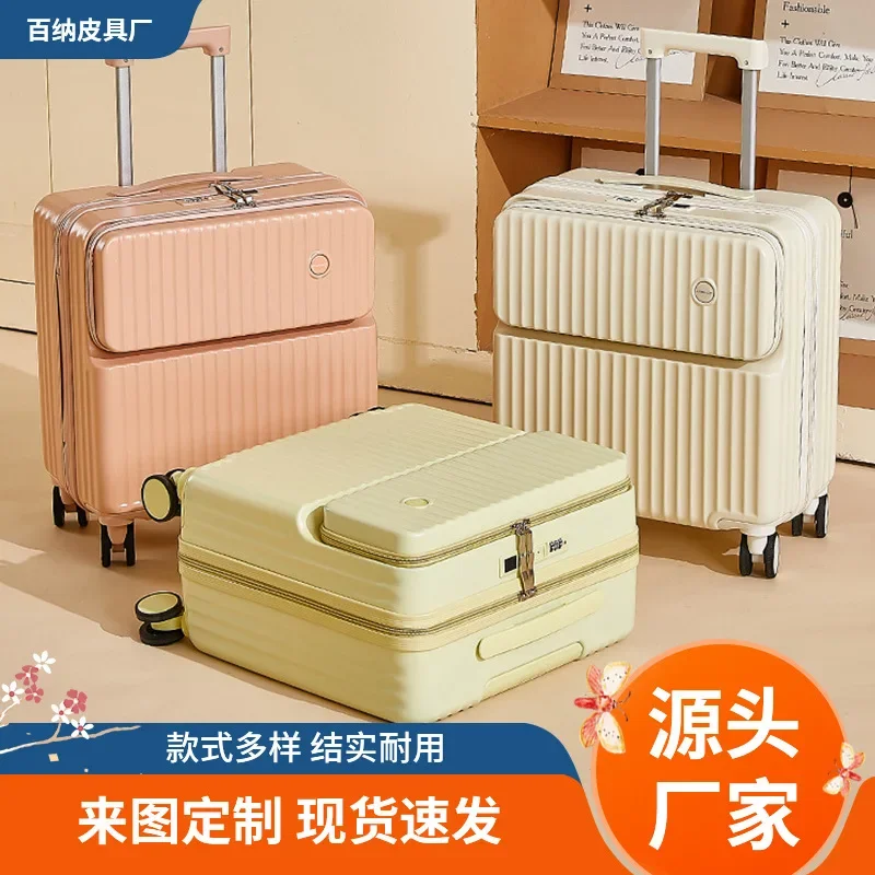 Front Open Suitcase 18-inch Multi-function Boarding Trolley Case with USB Port Can Sit in The Travel Case