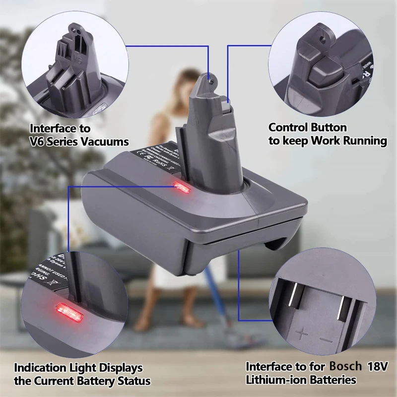 Adaptador para batería de litio Bosch de 18V, BAT609, BAT618, conversión a Dyson V6, V7, V8, uso de aspiradora de mano Dyson