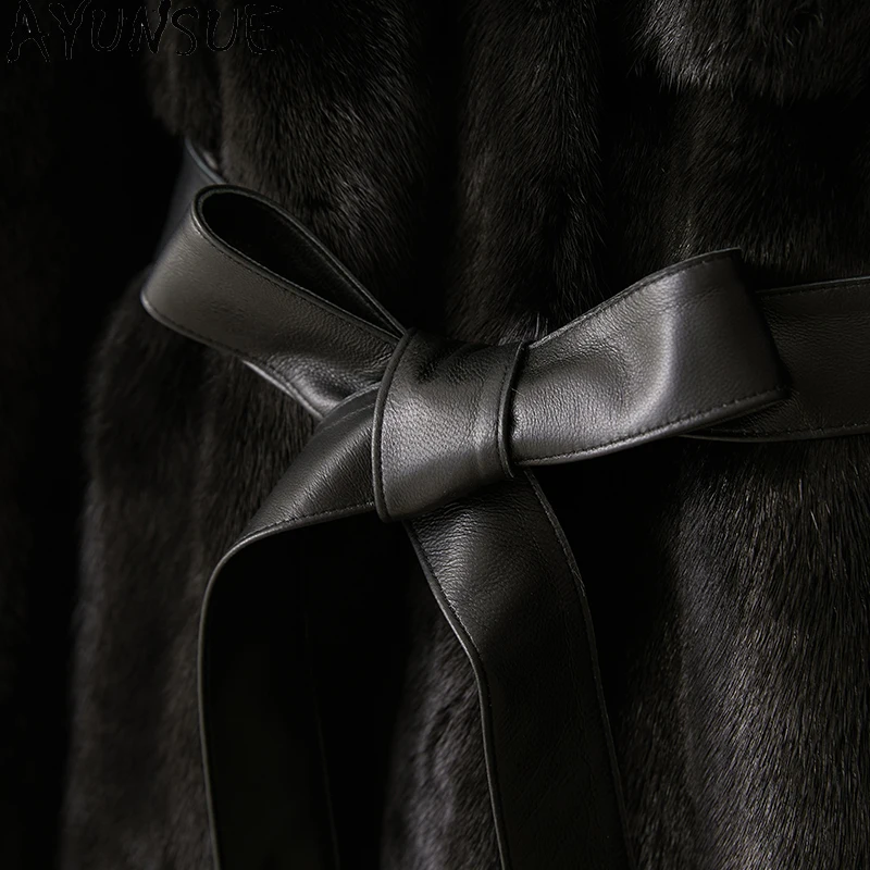 معطف فرو المنك الطبيعي من AYUNSUE للسيدات وصل حديثًا معاطف وسترات شتوية للسيدات ملابس أنيقة طويلة للنساء شوبانا Жénska