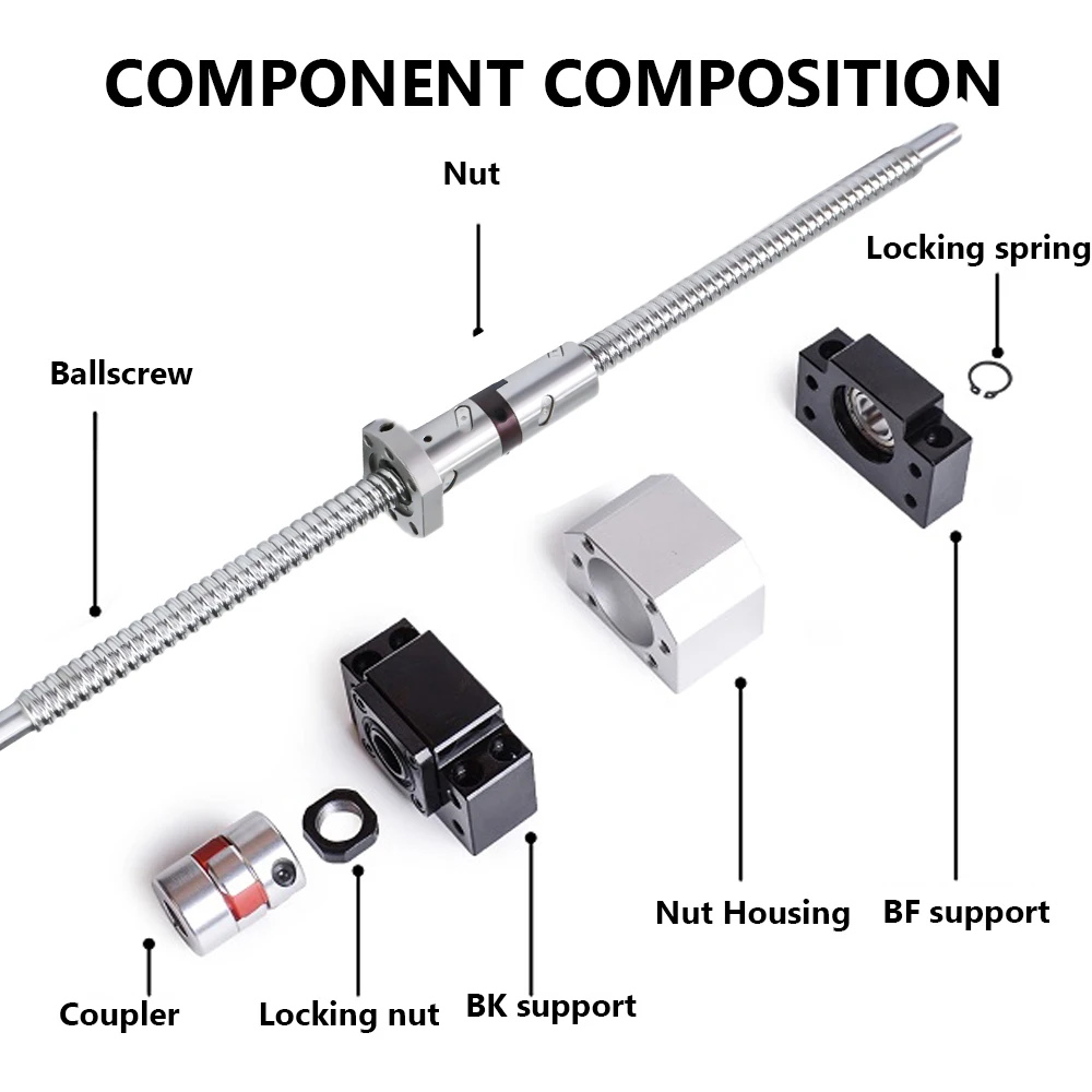C5 Ballscrew DFU1605 Set Customizable Size End Machined + Ballnut + Nut Housing BK/BF12 End Support + Coupler RM1605 Ballscrew
