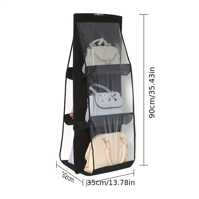 Black Handbag Hanging Organizer With 6 Pockets Foldable Oxford Cloth Handbag Storage Bag For Family Closet Bedroom image 6