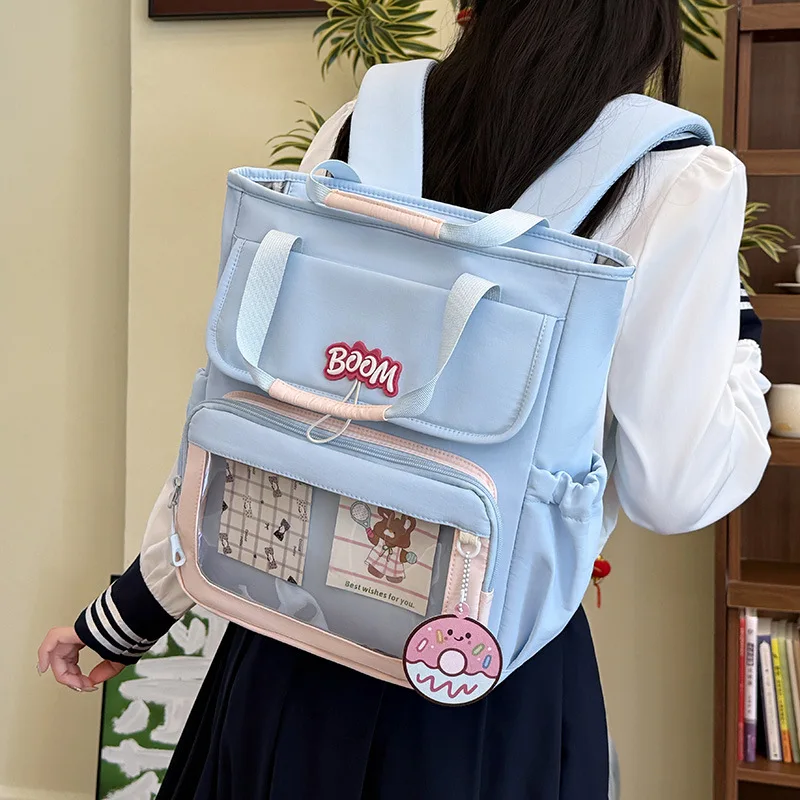 Large Capacity Backpack Nylon Sweet Girl Student Bag Japanese School Style Transparent Ita Bag