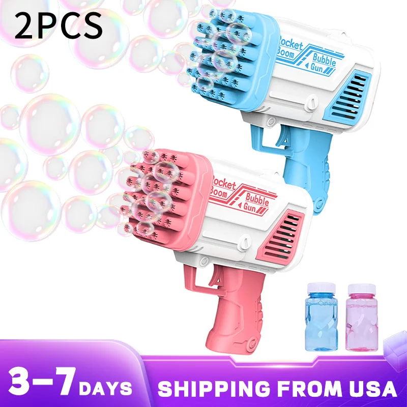 2pcs Bubble Guns นํา 2 ขวด 50ml Bubble Water มือถือ Gatling ของเล่นเด็กไฟฟ้า Bubble Machine ของเล่น Bubble Gun