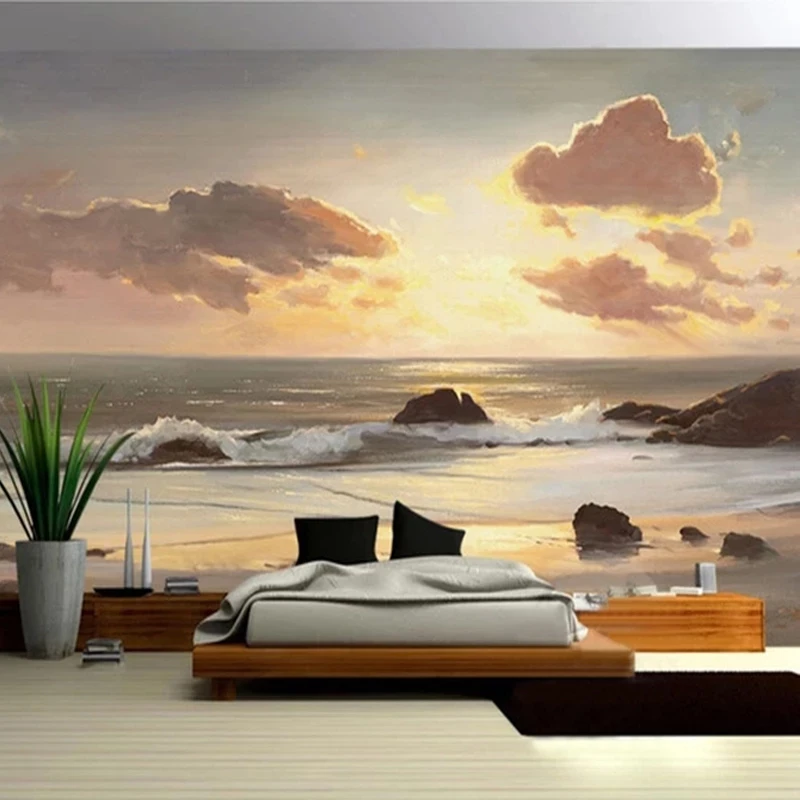 Customized Photo Mural Wallpaper 3D Sea Sunrise Sunset Beach Waves Nature Landscape Bedroom Living room TV background restaurant