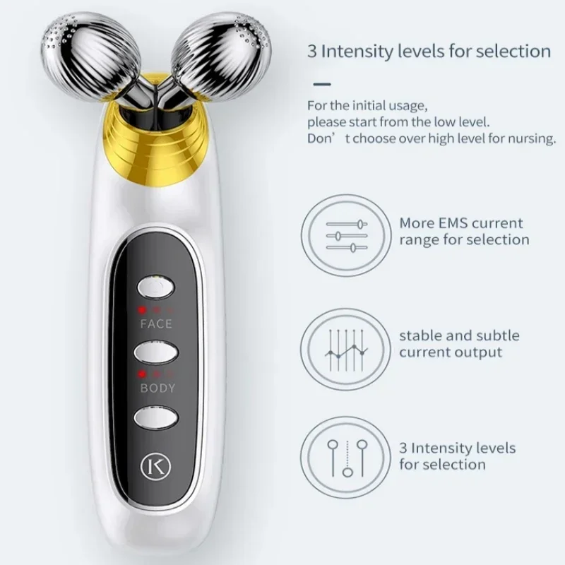 3D Face EMS Roller Lifting Massager Chin Reducer Microcurrent V Face Lift Machine Vibration Electric Facial Tighten New Massage