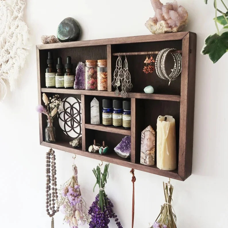 

Rectangular floating wall rack multi-layer retro solid wood storage rack