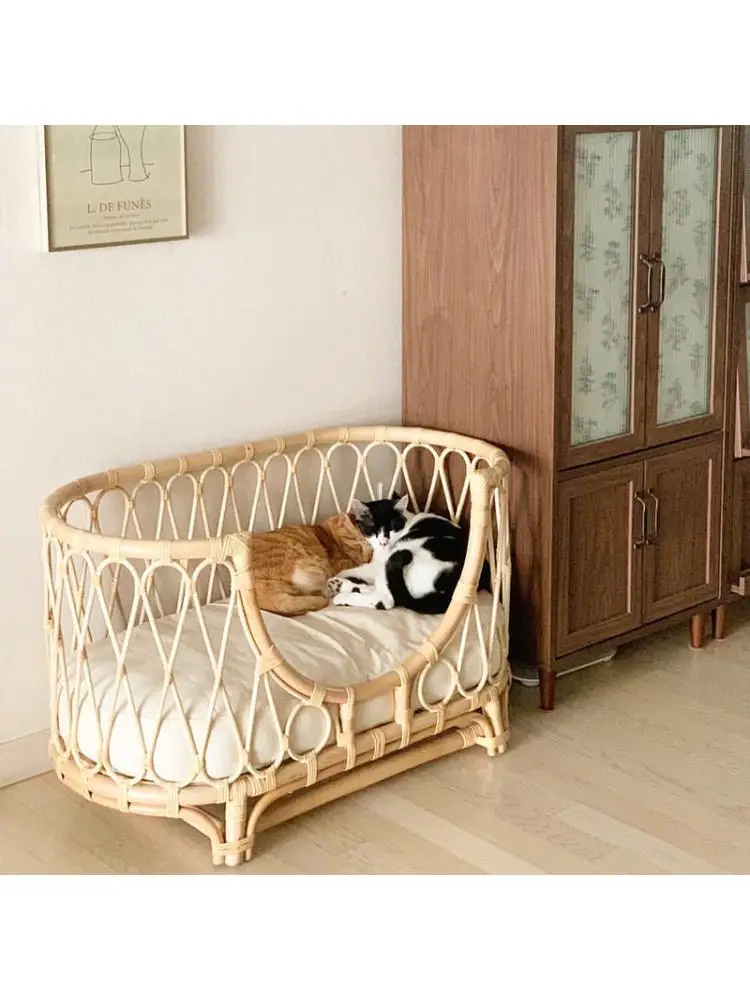 

Rattan Pet Bed Hand-woven Dog Sofa Cat Princess Bed Durable And Environmentally Friendly