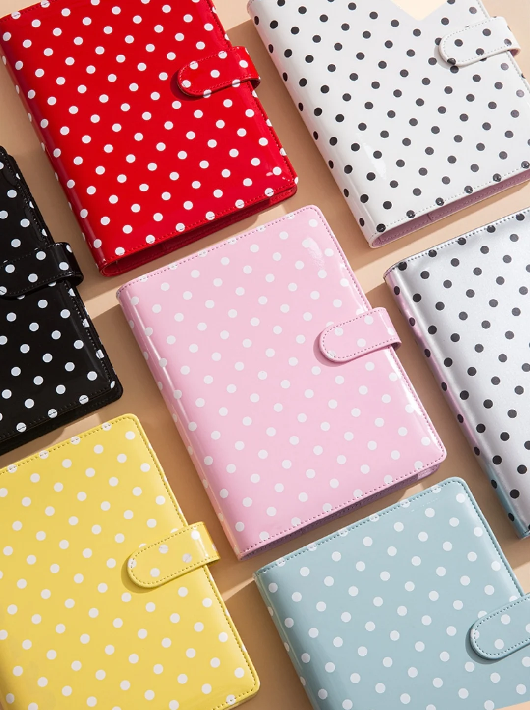 

New A5 Polka dot Binder 6 Ring Refillable Notebook Binder Planner Cover,PU Leather Personal Budget Planner with Magnetic Buckle