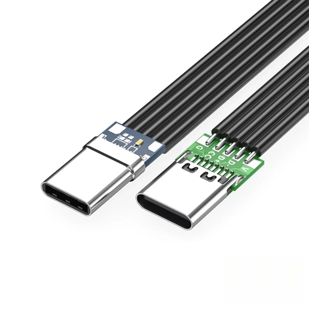 65W Schnellladung 2.0 Datenübertragung Datenkabel Flexibles Flaches Silikon USB-C zu USB-C Kabel Links/Rechts Gewinkelt für Kamera-Handys