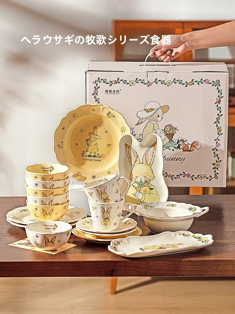 

Современный набор посуды Hera Rabbit Bowl для современной домохозяйки, свадебный подарок для лучшей подруги, для девочек, для новоселья, столовые приборы, мультяшный дизайн, керамика