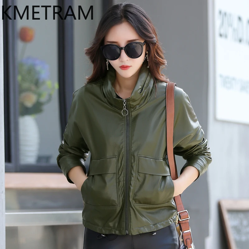 KMETRAM-Chaqueta de piel de oveja Natural para mujer, abrigos cortos holgados informales, primavera y otoño, 2024