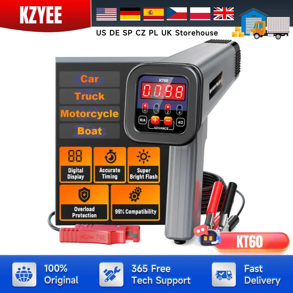 

Auto Digital 2&4 Stroke Petrol Engine Timing Light 12V Inductive Strobe Lamp Detector Car Ignition Timing Light KZYEE KT60