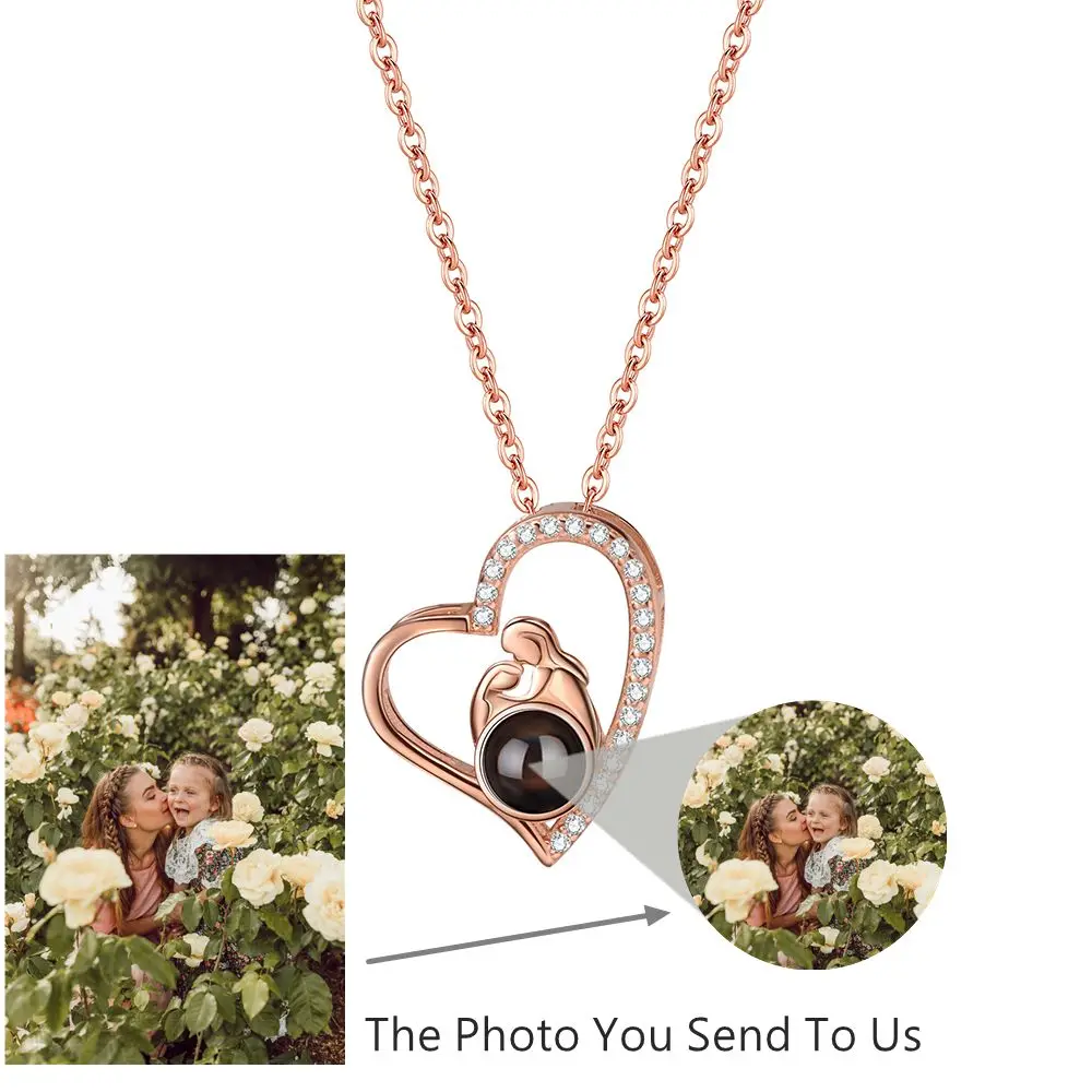 Projection Necklace Heart Pendant Custom Personalized Photo Necklace for Women Mother's Day Jewelry Mom Ladies Memory Gifts