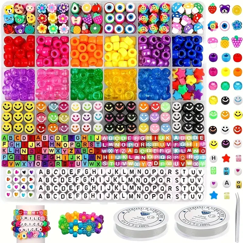 SHUYU Elegant Bracelet Making Kit with Pony Beads, Fruit Flower Polymer Clay Beads, Alphabet Beads - DIY Art Earrings & Crafts