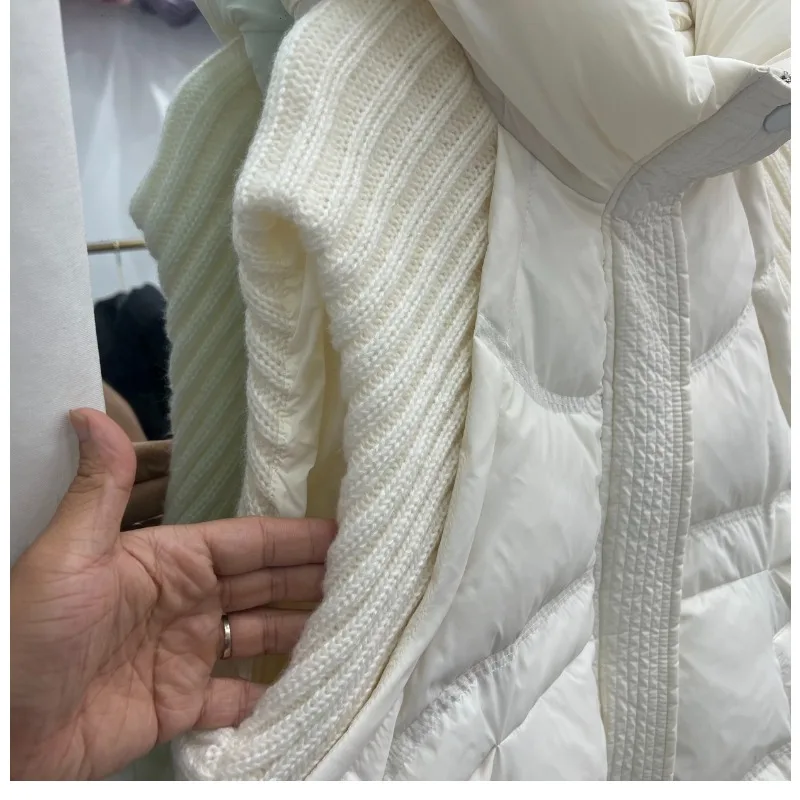 Women's Autumn Winter New Down Jacket Vest Short Hooded Thicken Knitted Wool White Duck Down Waistcoat Outerwear Sleeveless Top