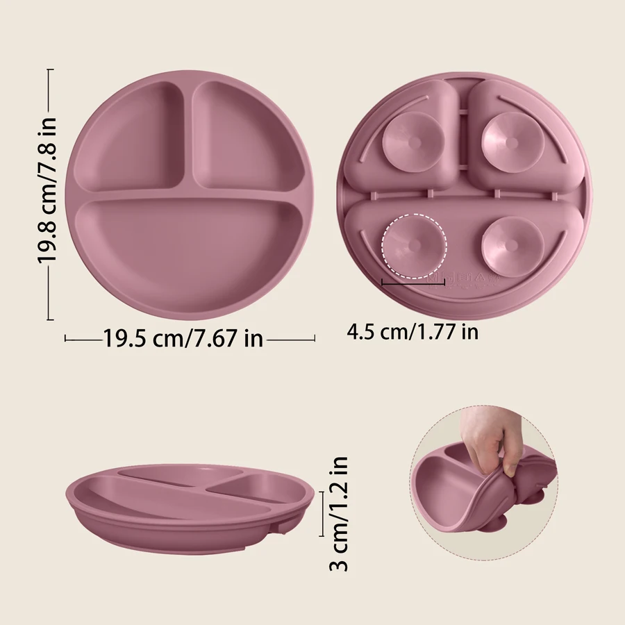 Plato de silicona para bebé, platos de succión a la moda, compartimento suave sin BPA, Color sólido, utensilios de almacenamiento de alimentos para