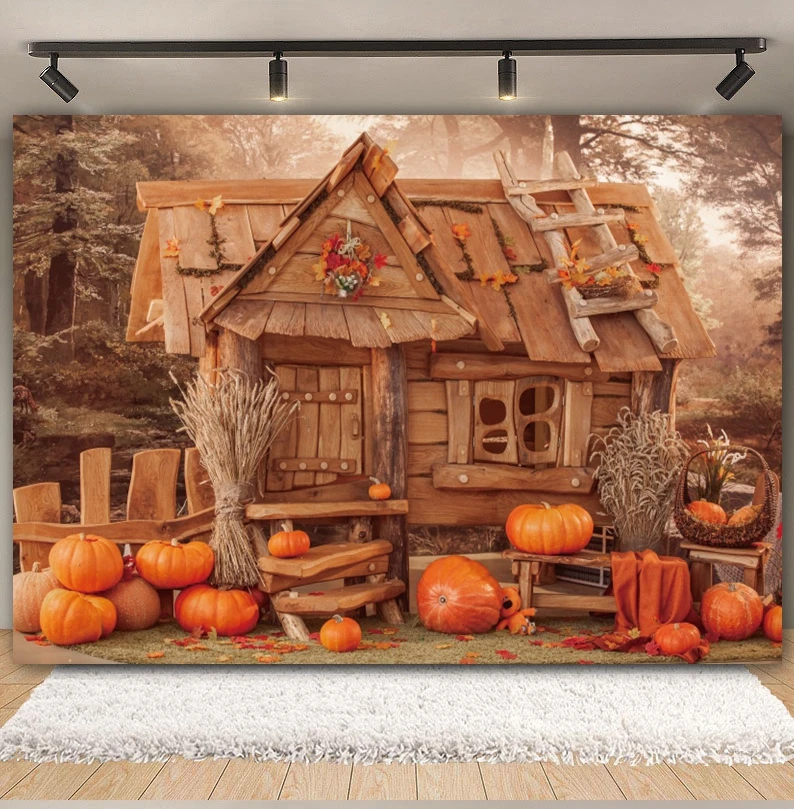 Autumn Country Warehouse Backdrop Fall Harvest Farm Barn Pumpkin Haystack Kids Baby Portrait Photography Background Photo Studio