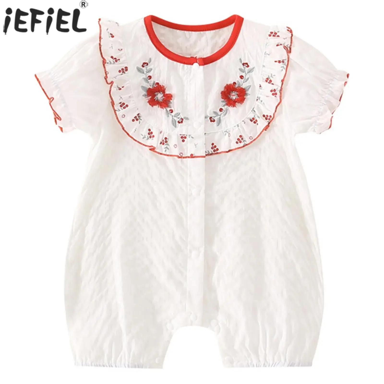 

Baby Girls Sweet Summer Clothing Short Sleeve Button Floral Print Romper Jumpsuit Infant Outfits for Holiday Party Casual Wear
