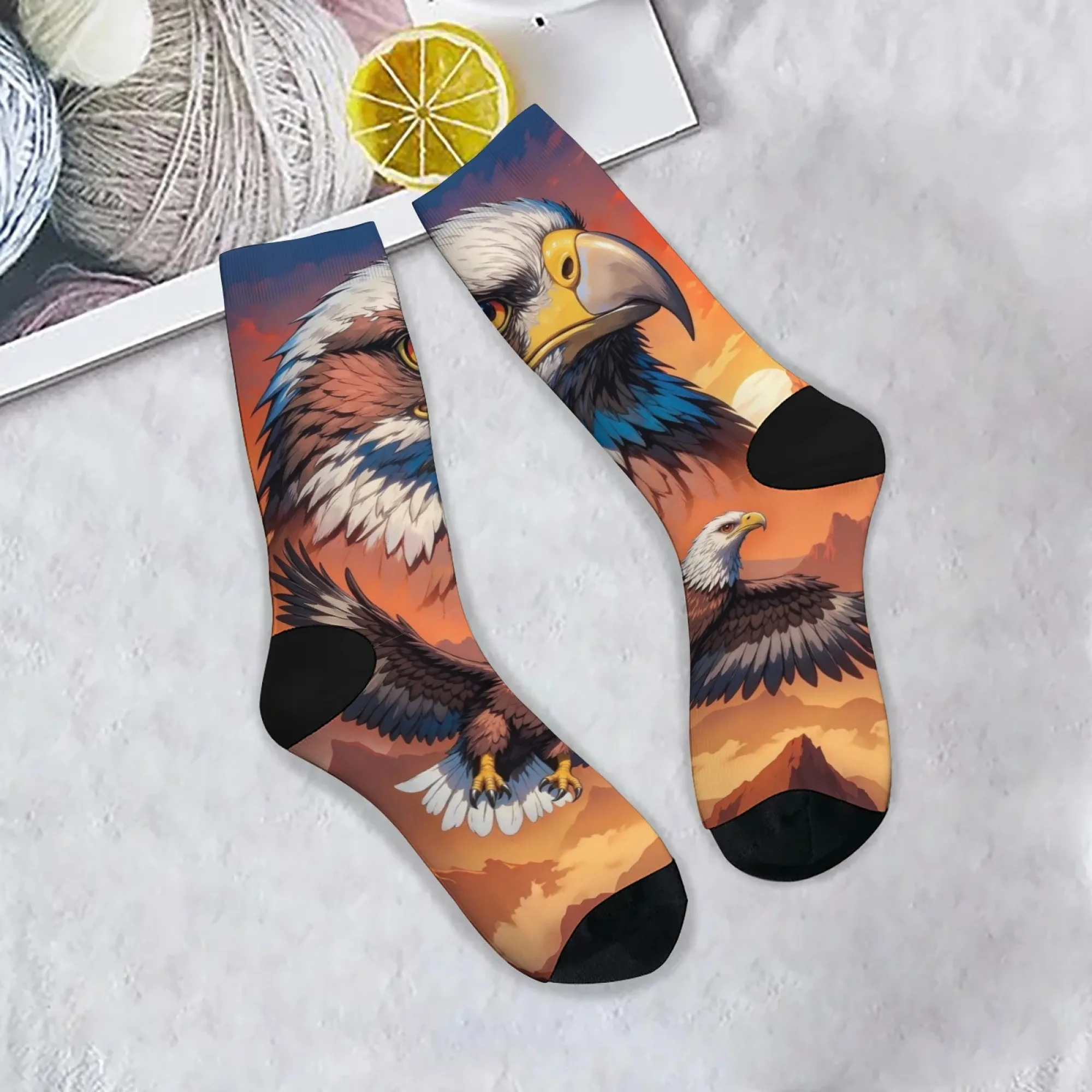Calcetines con dibujos de águila para hombre, novedad, Harajuku, Retro, calle, Hip-Hop, divertidos, cómodos, antideslizantes, informales, para deportes al aire libre
