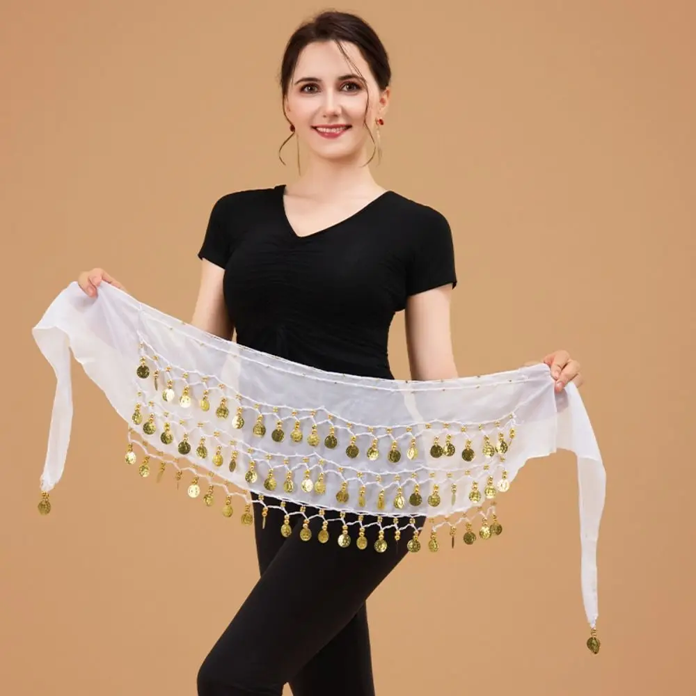 Sciarpa dell'anca di danza del ventre con monete color oro Sciarpa dell'anca regolabile a tre strati Avvolgente Cintura da ballo comoda e facile da indossare