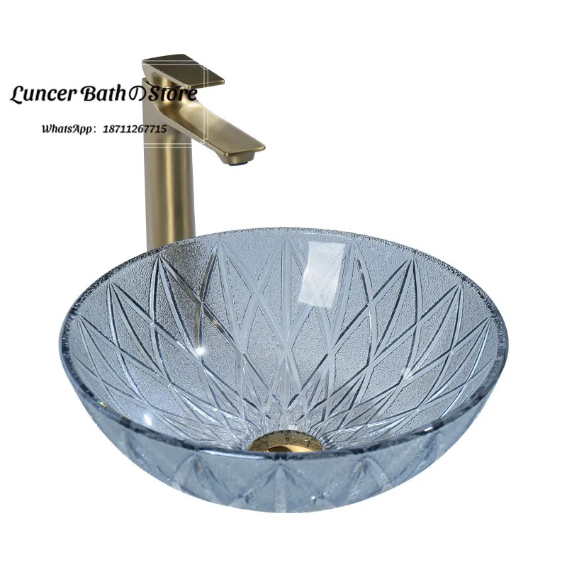 Stream Light Series Crystal Glass Vessel Sink Minimalist Light Luxury Natural High-end Glass Wash Basin