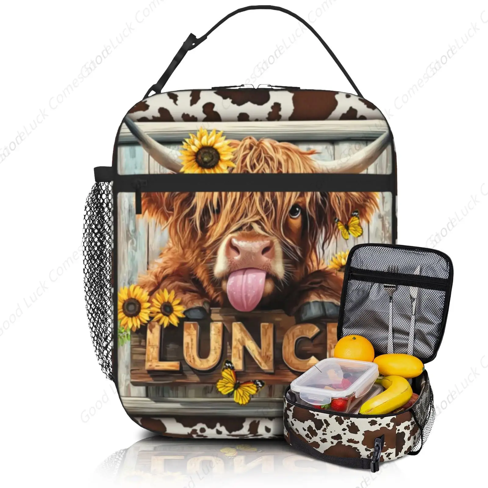 Highland Cow and Sunflowers Tote Lunch Box Bag For Kids Teen Boys Girls Insulated Lunch Boxes For School Camping Travel Work