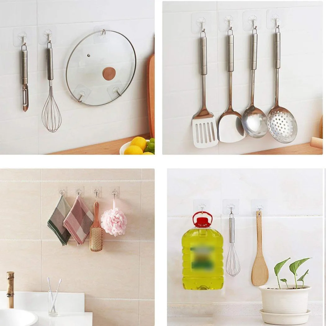 1*Transparent Strong Sticky Wall Hanging Nail-free Hook Kitchen Bathroom Transparent Hook Suction Cups Storage Wall Holder