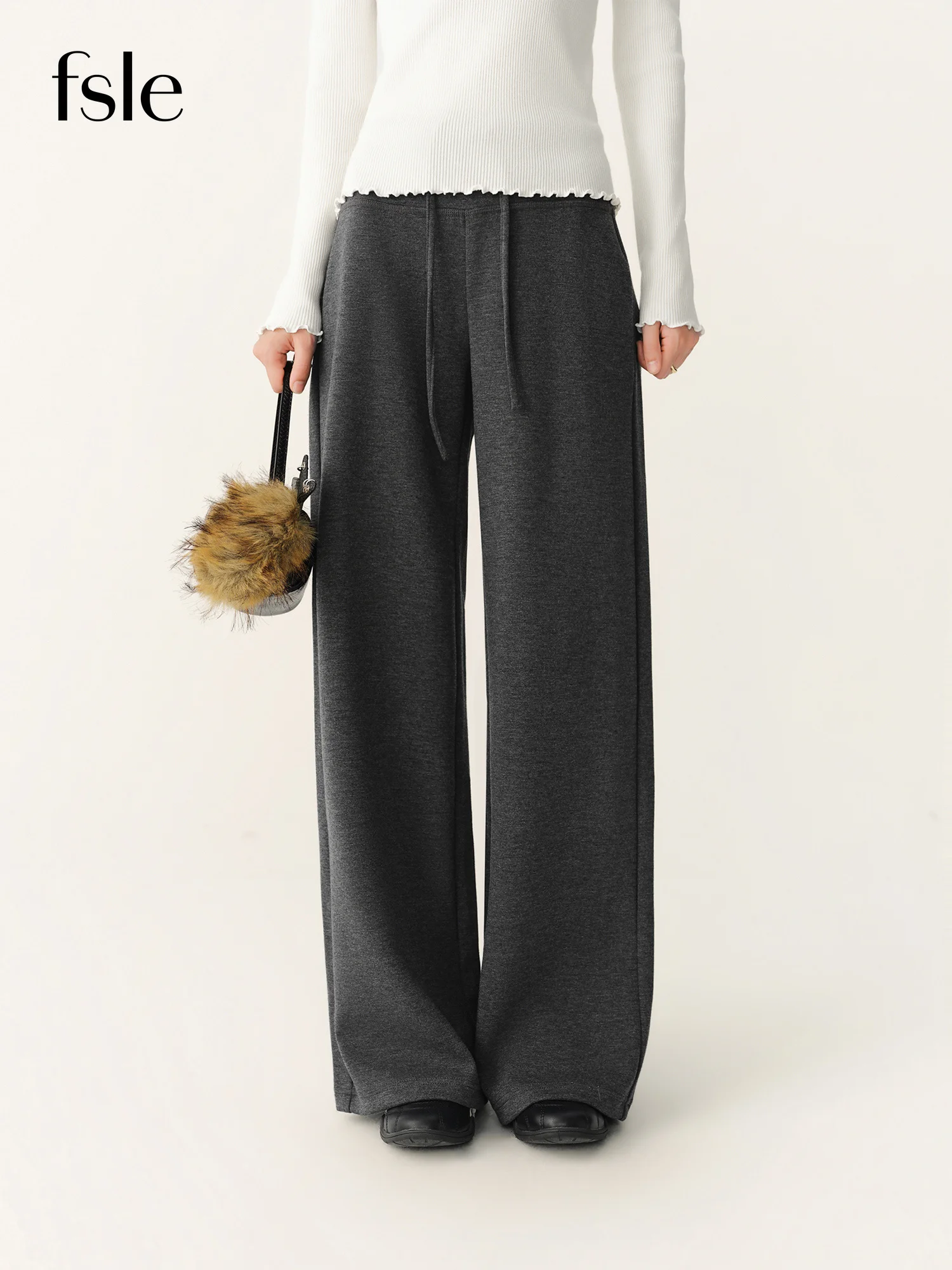 FSLE 2026 Autumn New Arrival Women's Acetate Wool Mulberry Silk Blend Knit Pants Mid High Waist Straight Draped Casual Trousers