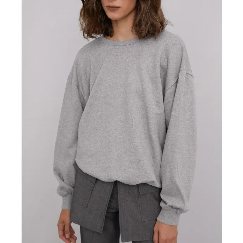 Round Neck Sexy Grey Chain Loose Gray Backless Sports Long-sleeved T-shirt Mujer Women's Top Spring and Autumn 2021 New Fashion
