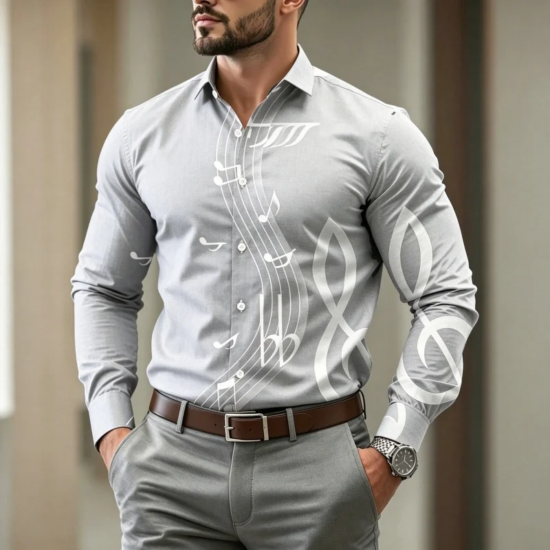 2026 New Men's Shirt Personalized Trendy Cool Note Printed Shirt Daily Casual Business Shirt Color Contrasting Design Top image 4