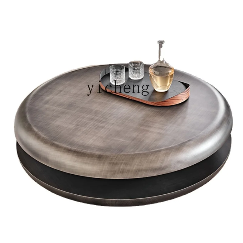 

Zf Minimalist Artistic Small Apartment Living Room Creative Stainless Steel Double-Layer Rotating Tea Table