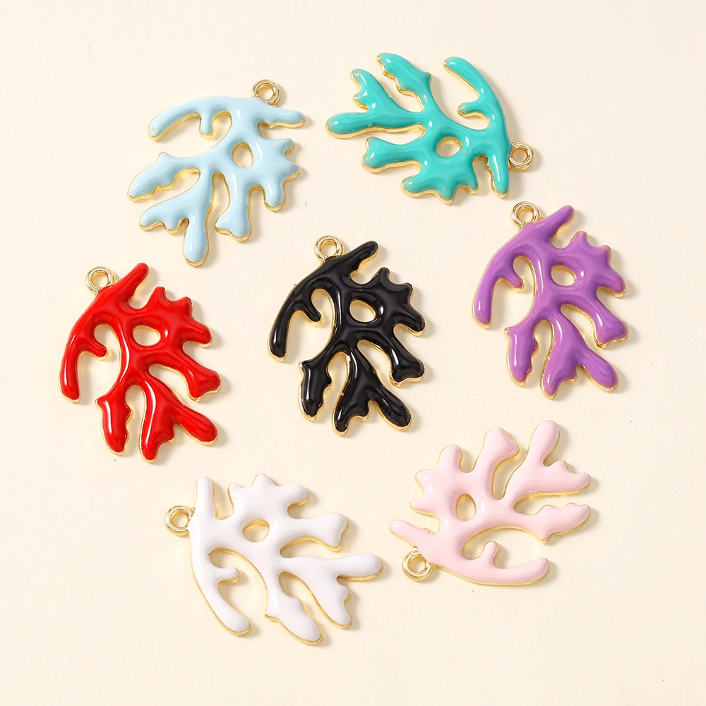 10pcs 20*27mm Lovely Cartoon Coral Pendant Cute Colorful Coral Charms for Diy Drop Earrings Necklace Jewelry Making