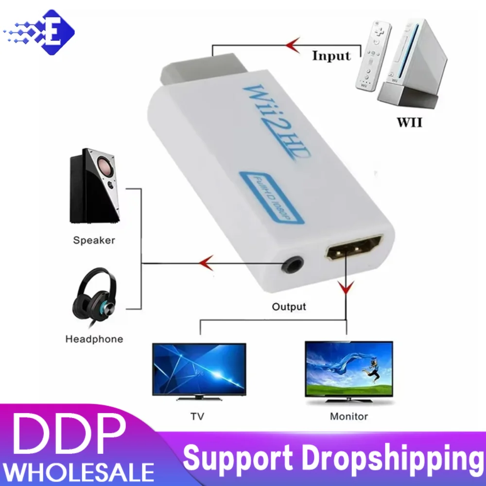 For Wii To HDMI-compatible Adapter Converter 3.5mm Audio For PC HDTV Monitor 1080P 720P Wii2 To HDMI WII2HDMI Converter Adapter