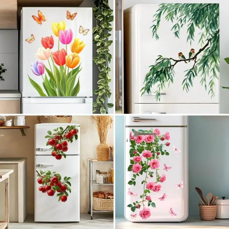 3D Colorful Butterfly Flowers Stickers for Refrigerator Appliances Creative Self-Adhesive Decals Home Decoration
