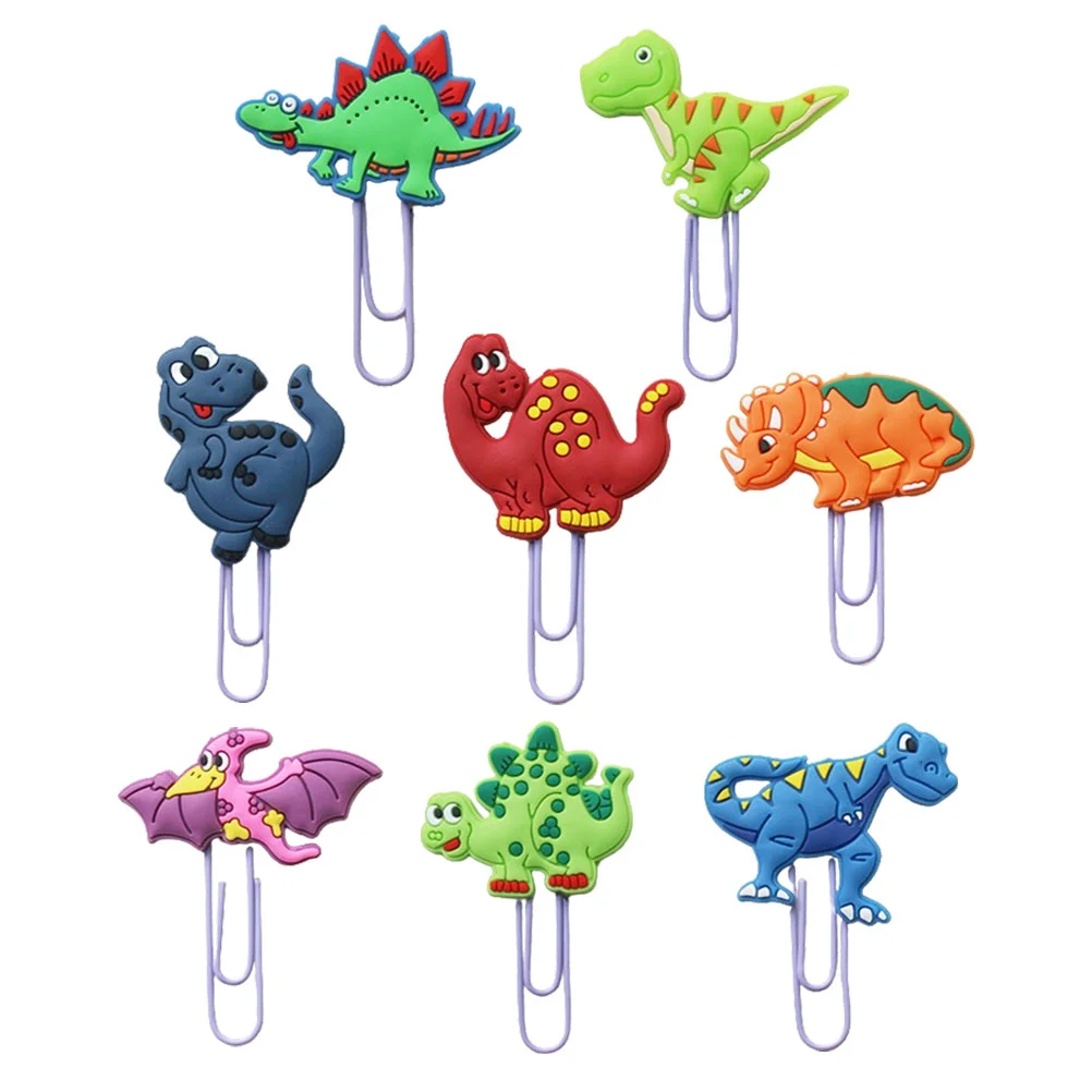 Marque-page décoratif en forme de dinosaure, trombones en PVC pour documents, grands et petits, 8 pièces