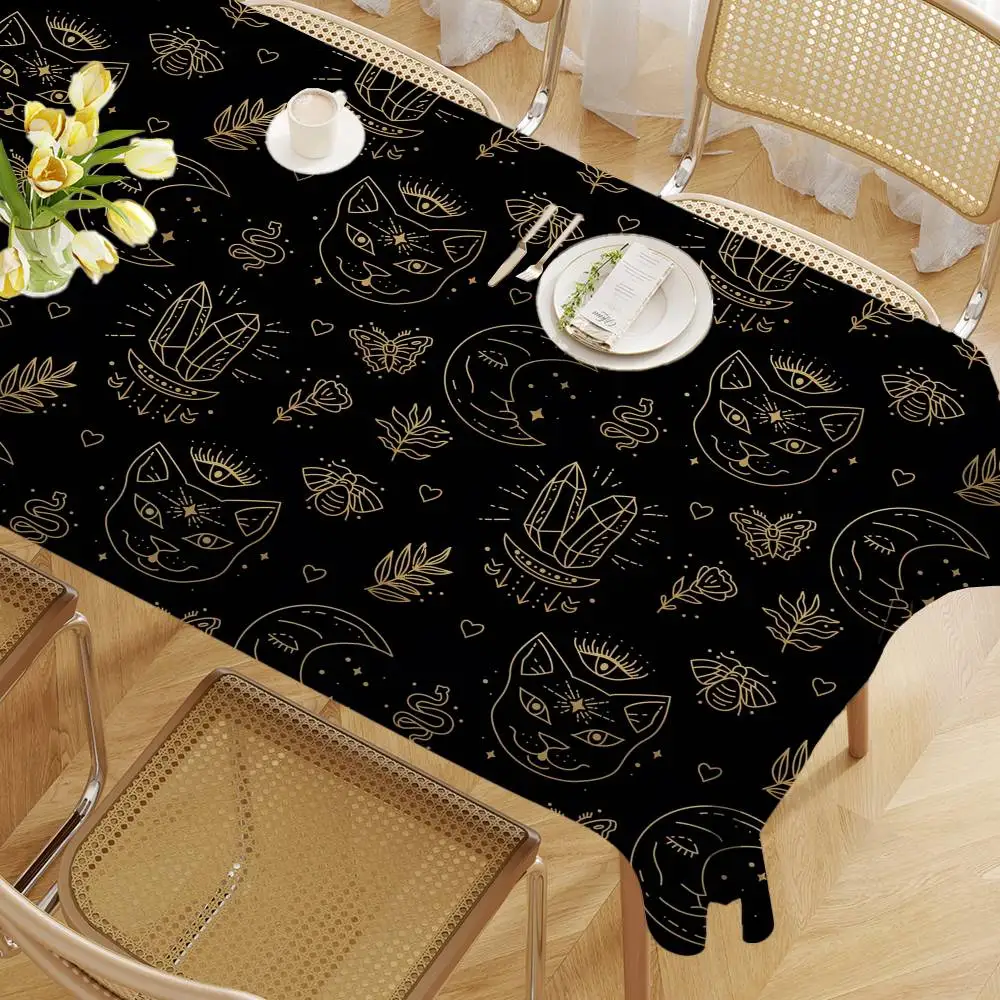 Mantel de Tarot con forma de luna y bruja, Mantel Rectangular con manchas, Mantel, Mesa, decoración impermeable