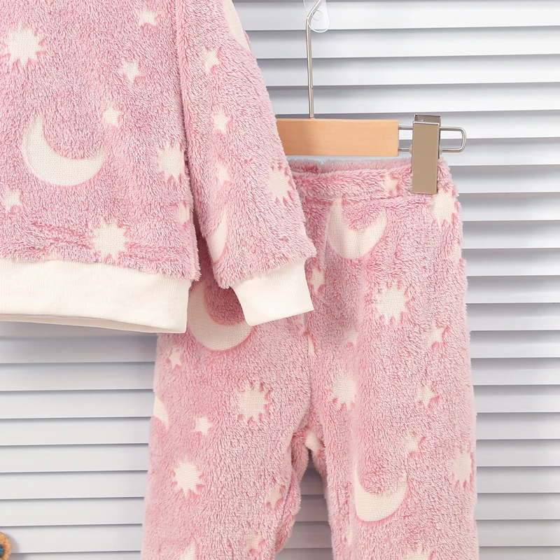 Baby Girl Autumn/Winter Plush Night Fluorescent Home Fur Baby Warm Pajama Set Fashionable and Comfortable Child Accessories