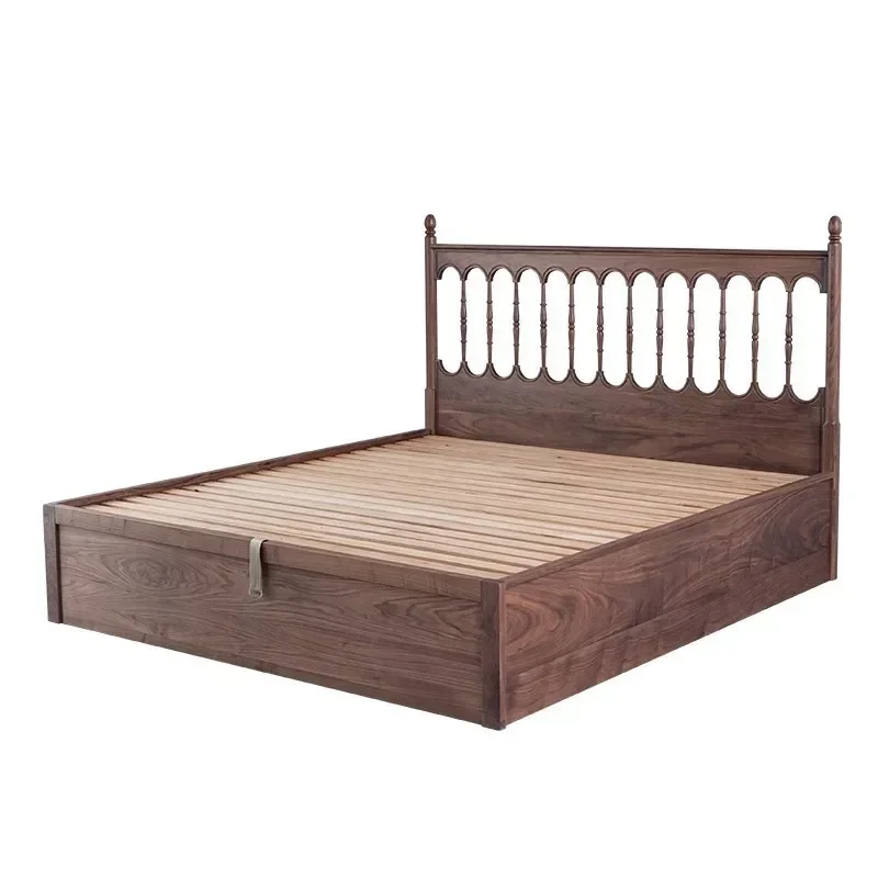 

North American black walnut air pressure high box bed, solid wood storage bed Windsor double, queen bed modern