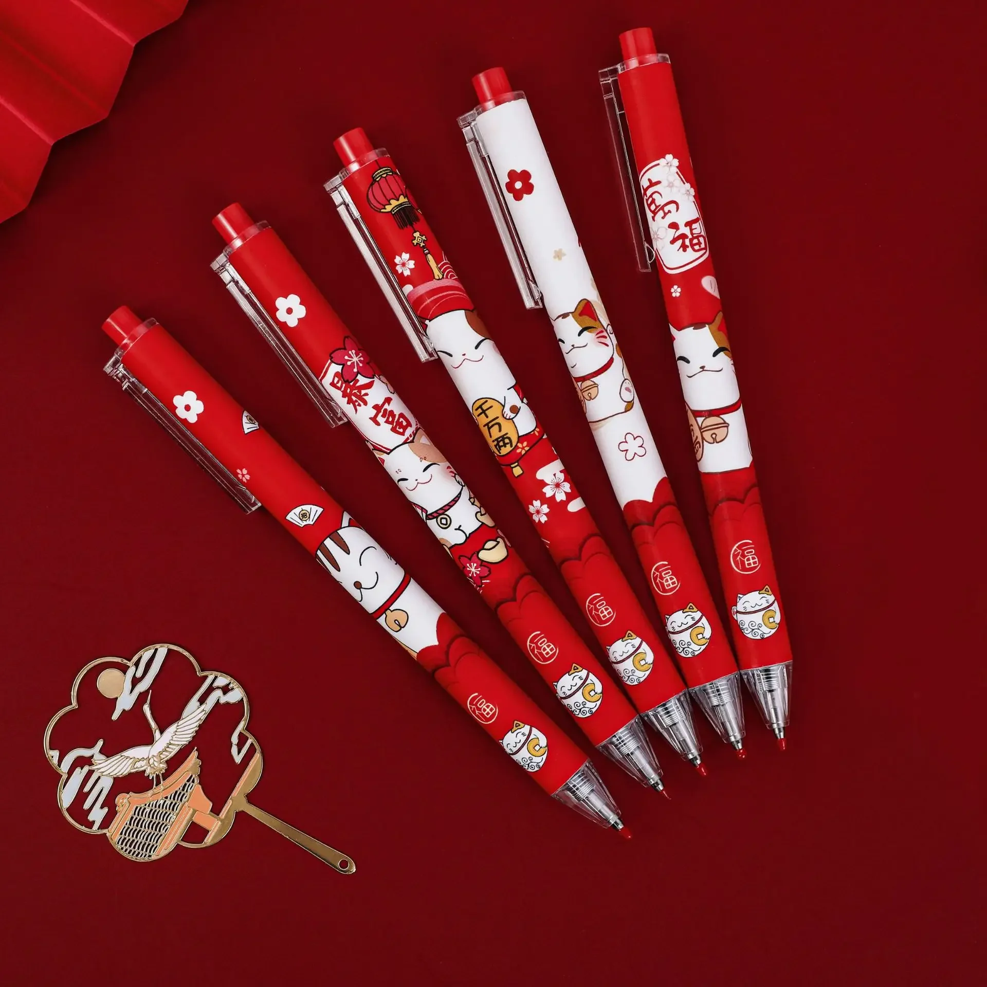 

48pcs New cartoon Wanfu cat modeling neutral pen black push hand account pen water pen student stationery