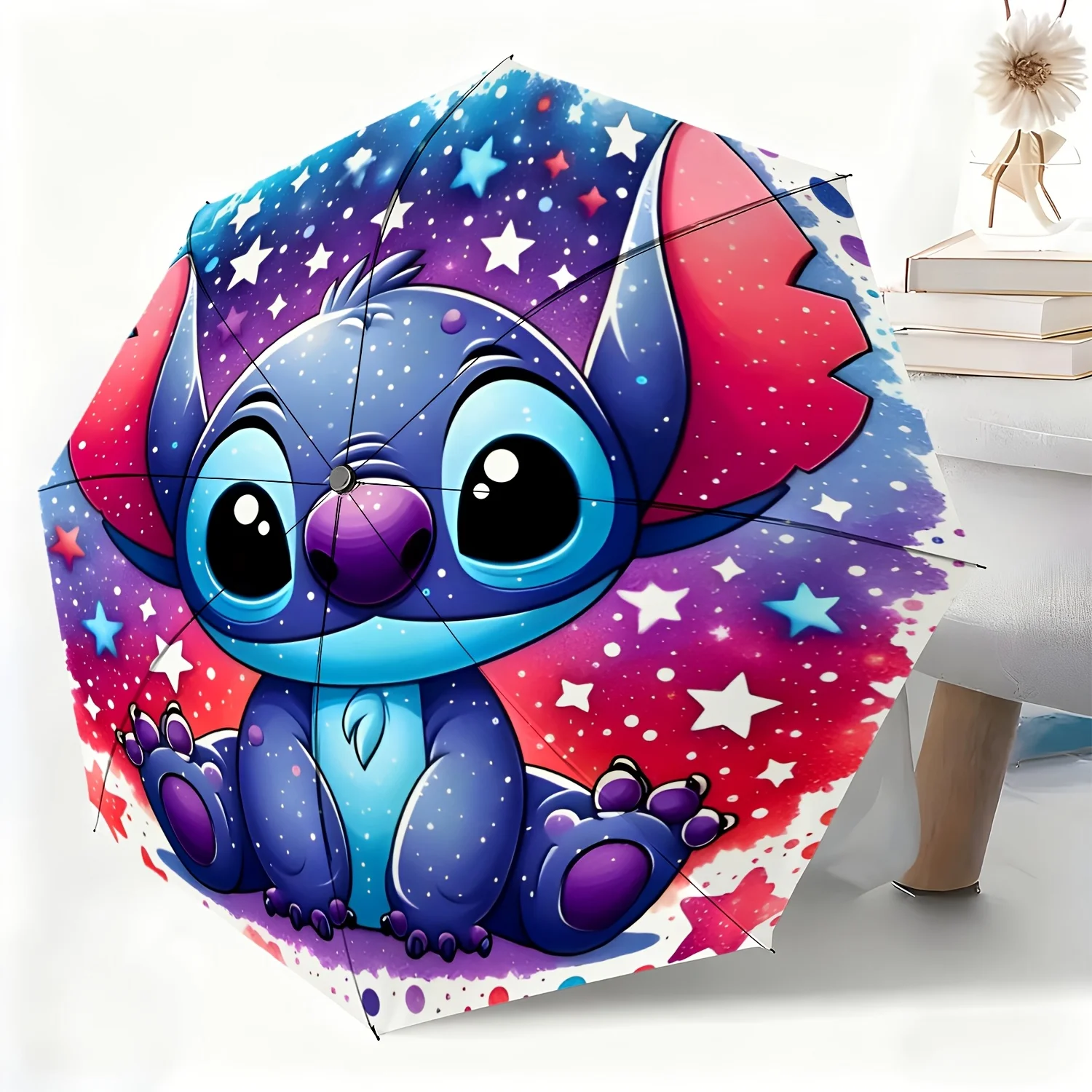 

Складной зонт Disney Stitch Galaxy Star Print, ветрозащитный зонт для путешествий с автоматическим открытием/закрытием, портативный водонепроницаемый зонт от дождя