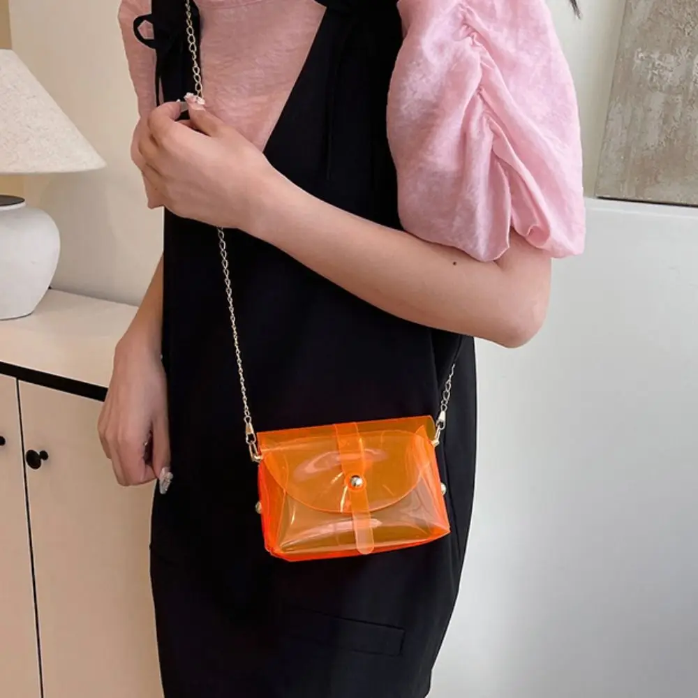 กระเป๋าสะพายไหล่แฟชั่นสไตล์คาวาอี้ วัสดุ PVC สีลูกกวาด โปร่งใส ทรงสี่เหลี่ยม กันน้ำ ใส่ลิปสติกได้ สำหรับผู้หญิง