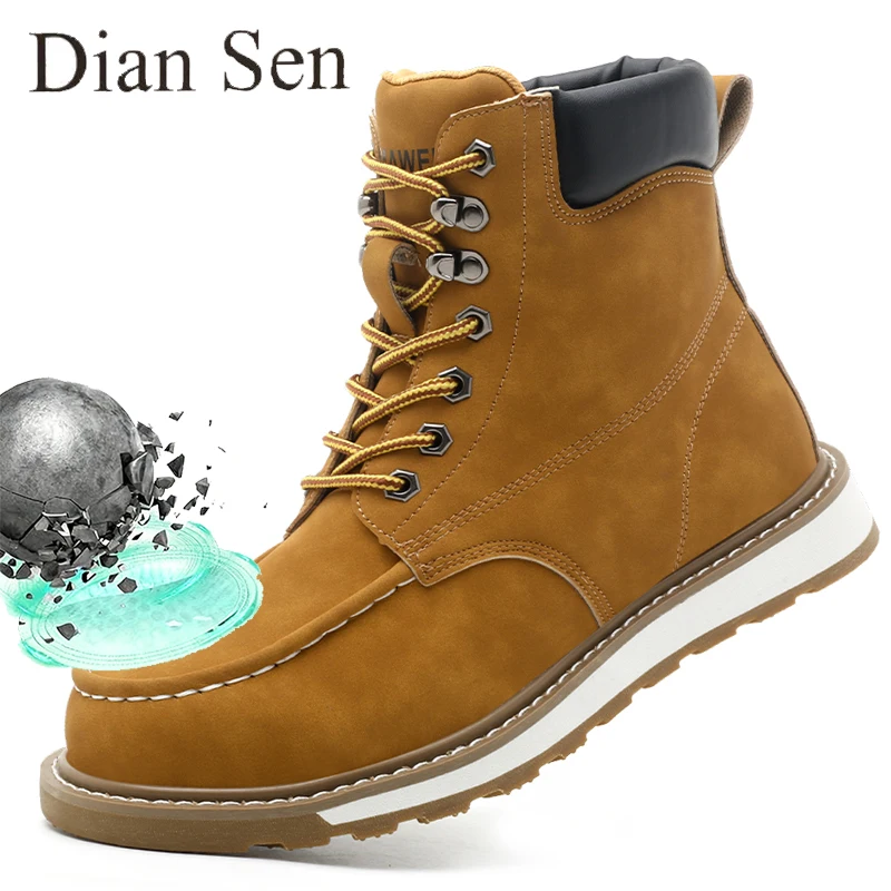 Fashion Classic Safety Boots  Casual Walking Comfortable Mens Work Boots Anti Smashing Anti Piercing Steel Toe Safety Shoes