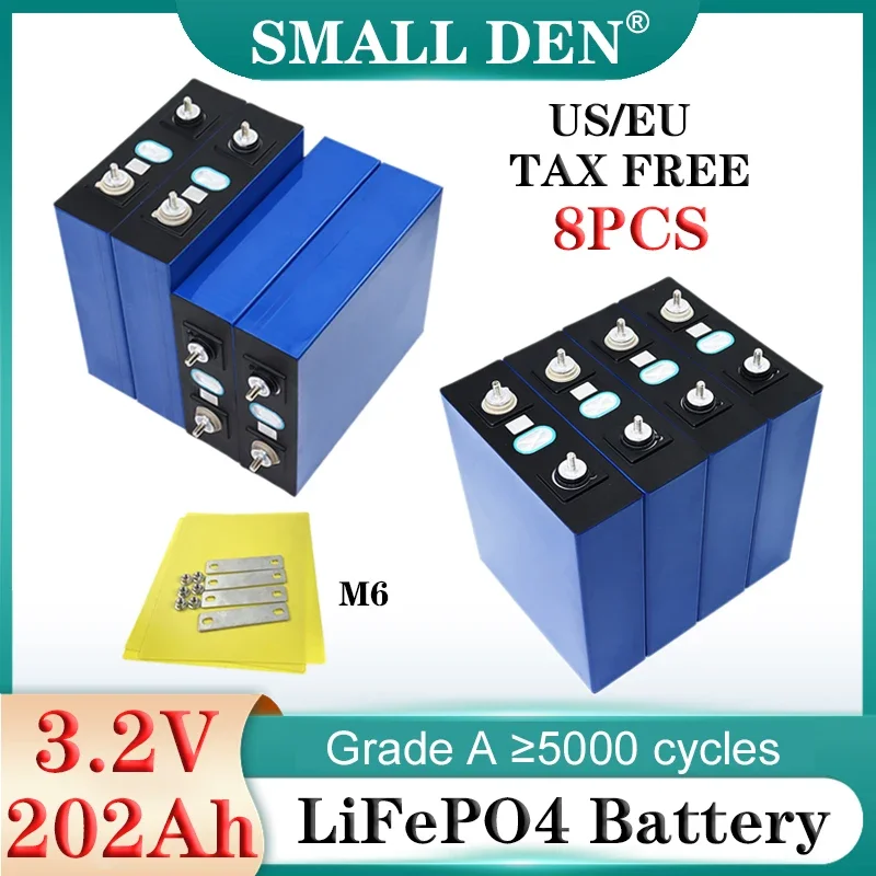 8PCS New 3.2V 200Ah 202Ah Lifepo4 Rechargeable battery 3C High power DIY 12v 24v Electric car Boat RV golf cart Inverter Solar